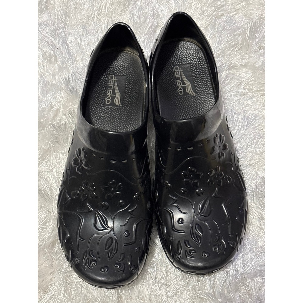 Dansko Pixie Black Molded EVA Floral Embossed Clogs Womens Size 39 Cottagecore